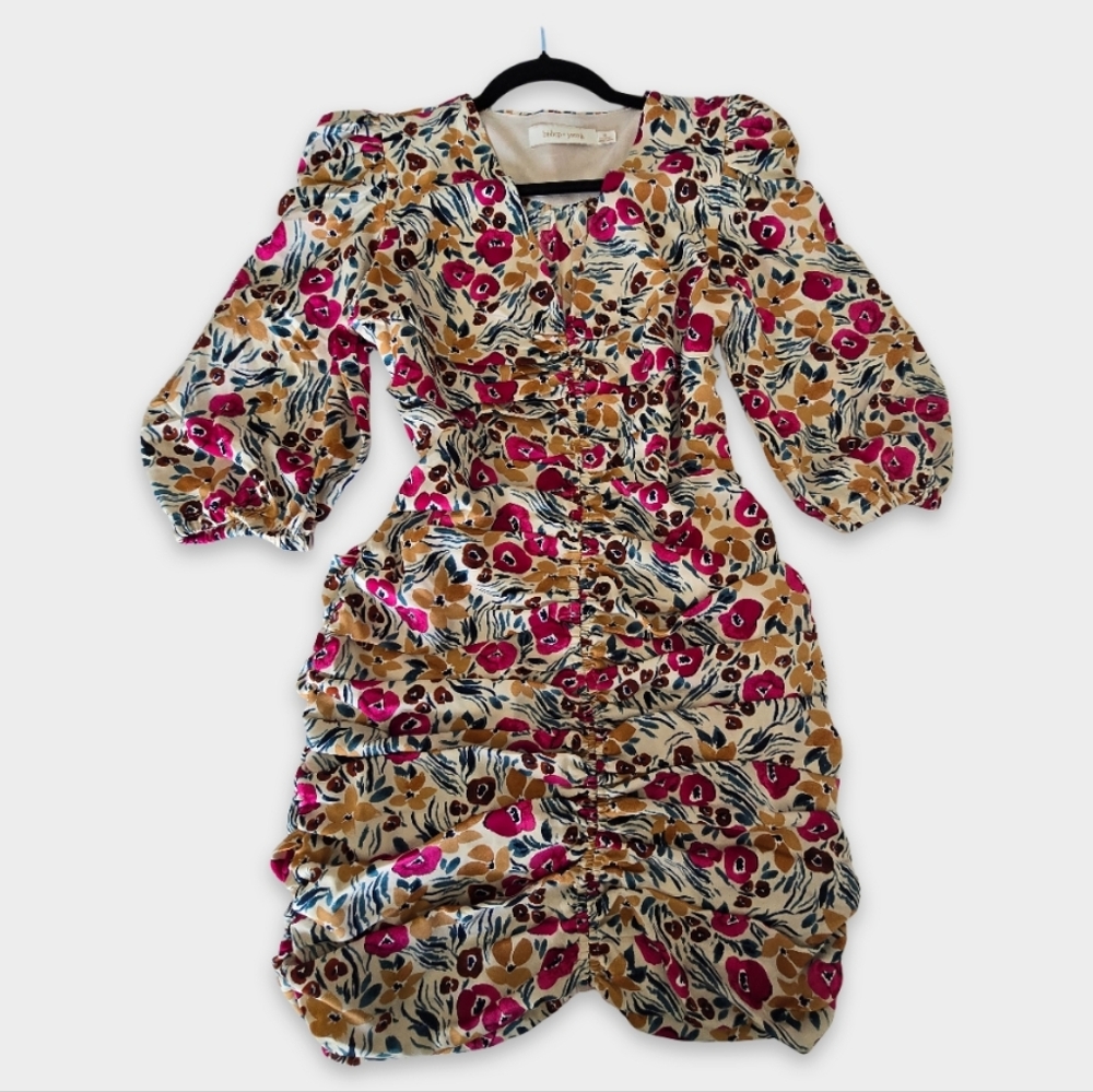 Nwt Bishop + Young Carly Ruched Floral Mini Dress S Puff Sleeve Bodycon - Picture 8 of 15